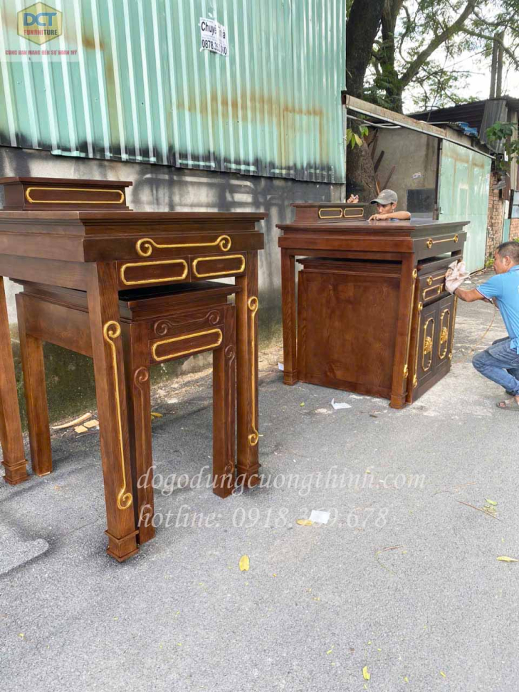 Cặp bàn thờ Phật - Gia Tiên gỗ tần bì